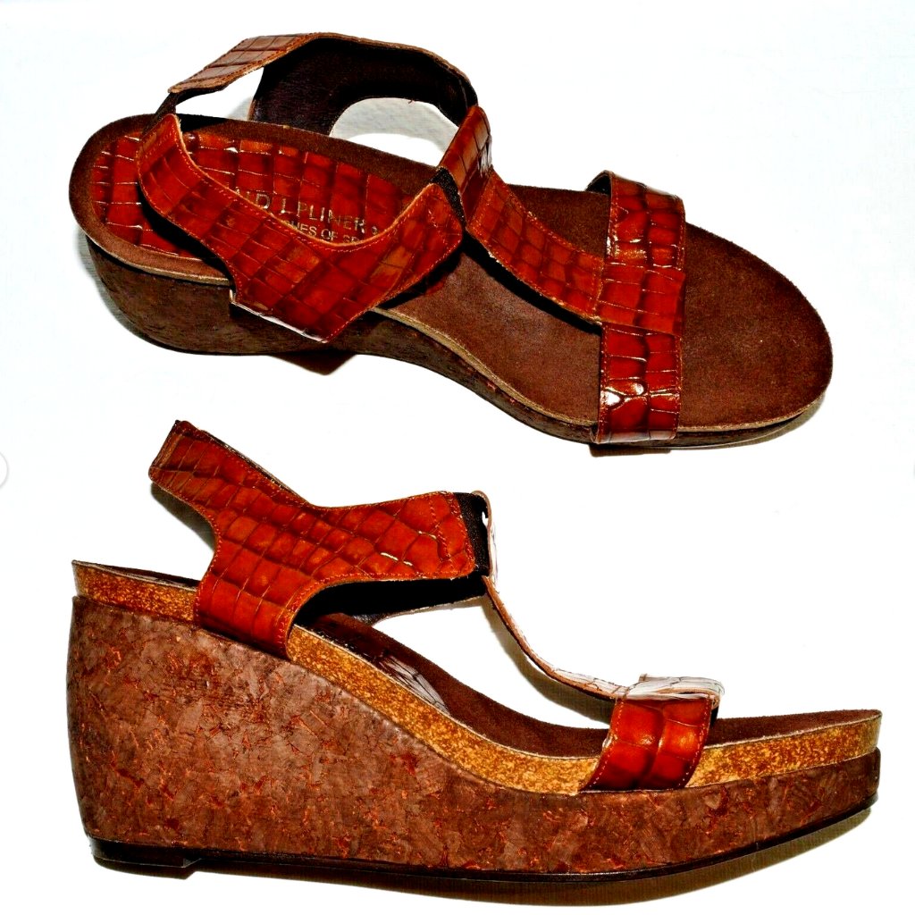 Donald J Pliner Bliss Sz 9 M Snake Leather Platform Wedge Heel Slingback Sandals
